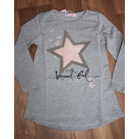 Dívčí triko tunika dlouhý rukáv hvězda, flitry  šedá