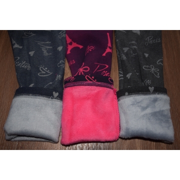 Dívčí zateplené legíny s kožíškem | Motiv Paříže | Bavlna