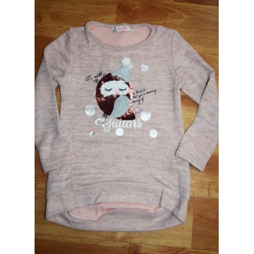 Tričko tunika svetřík dlouhý rukáv sovička s flitry Kugo růžová