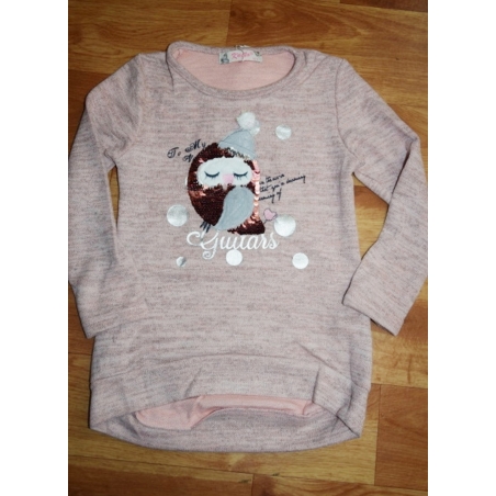 Tričko tunika svetřík dlouhý rukáv sovička s flitry Kugo růžová