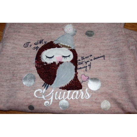 Tričko tunika svetřík dlouhý rukáv sovička s flitry Kugo růžová