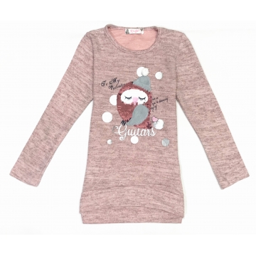 Tričko tunika svetřík dlouhý rukáv sovička s flitry Kugo růžová