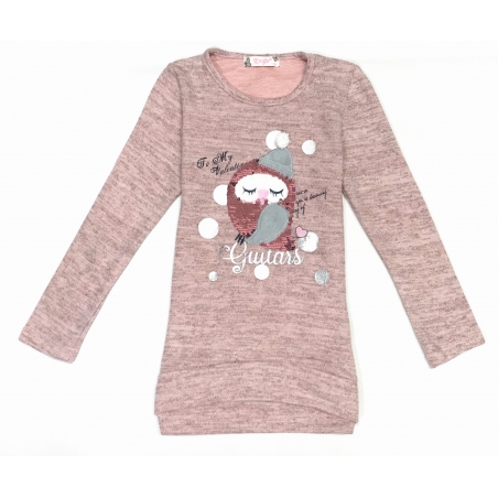 Tričko tunika svetřík dlouhý rukáv sovička s flitry Kugo růžová