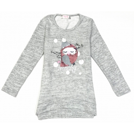 Tričko tunika svetřík dlouhý rukáv sovička s flitry Kugo šedá