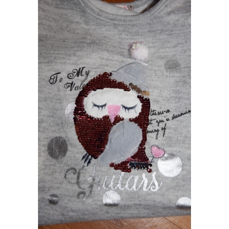 Tričko tunika svetřík dlouhý rukáv sovička s flitry Kugo šedá