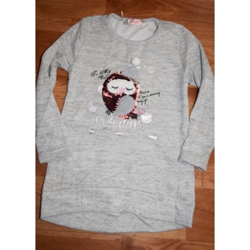 Tričko tunika svetřík dlouhý rukáv sovička s flitry Kugo šedá