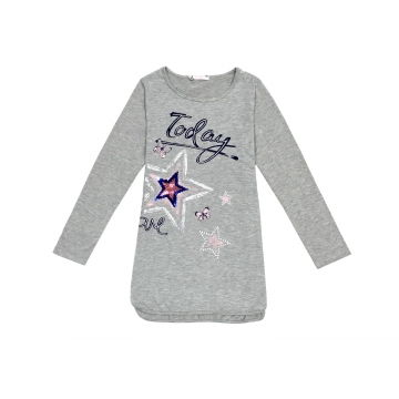 Dívčí tričko - tunika dlouhý rukáv, flitry Kugo, šedá
