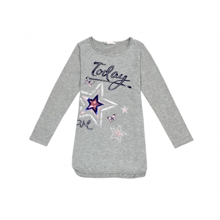 Dívčí tričko - tunika dlouhý rukáv, flitry Kugo, šedá