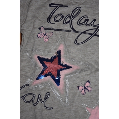 Dívčí tričko - tunika dlouhý rukáv, flitry Kugo, šedá