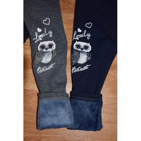 Dívčí zateplené legíny s kožíškem a sovičkou | 95% bavlna