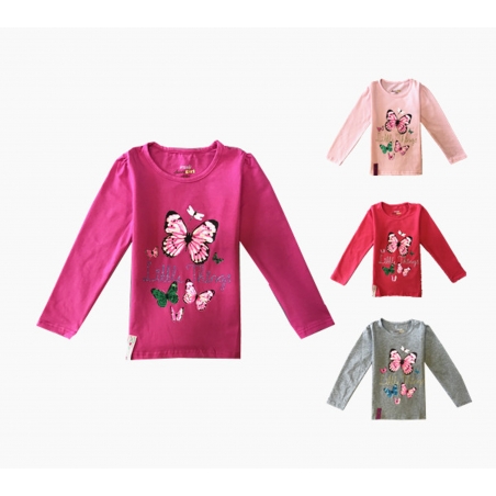 Dívčí tričko dlouhý rukáv Kugo motýlek -  jahodová