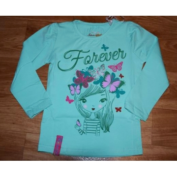 Dívčí tričko dlouhý rukáv Kugo holčička s motýlky - zelinkavá