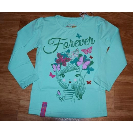 Dívčí tričko dlouhý rukáv Kugo holčička s motýlky - zelinkavá