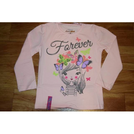 Dívčí tričko dlouhý rukáv Kugo holčička s motýlky - sv.růžová