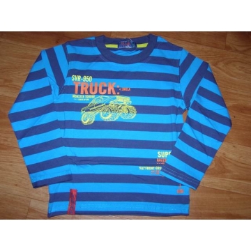 Chlapecké tričko dlouhý rukáv Kugo proužek AUTO tyrkysová