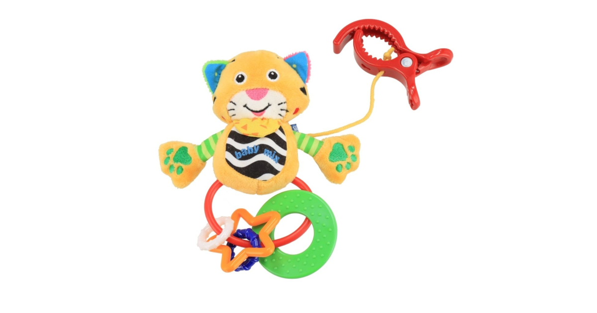 Plyšová hračka s chrastítkem Baby Mix tygřík s klipem