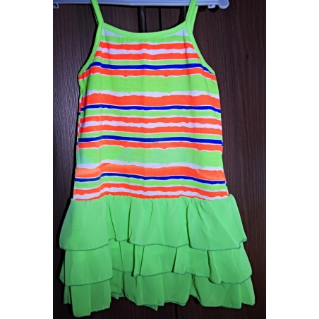 Dívčí letní šaty s neonovými proužky a šifónovými volánky