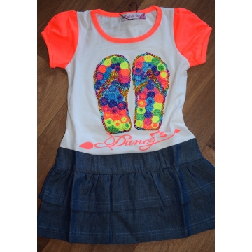 Dívčí módní šaty s nášivkou botiček a džínovými volány