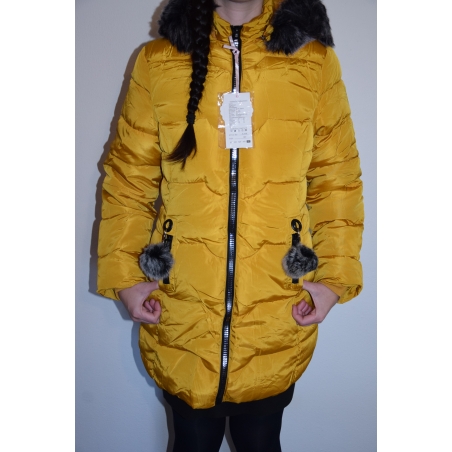 Dívčí luxusní prošívaný zimní kabátek s kožešinkou