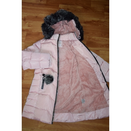 Dívčí luxusní prošívaný zimní kabátek s kožešinkou