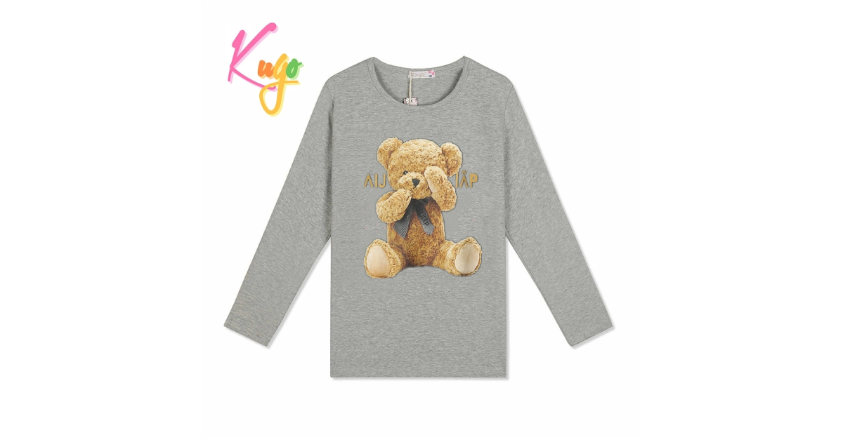 Dívčí tričko dlouhý rukáv Kugo - medvídek DC0005 šedá