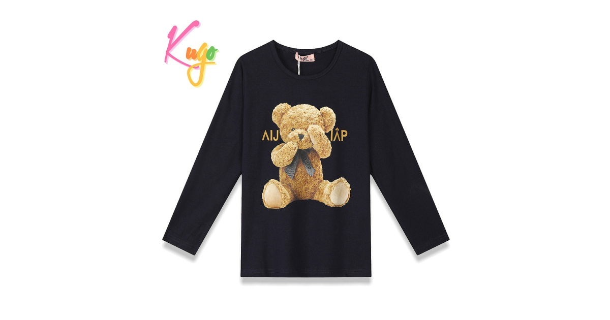 Dívčí tričko dlouhý rukáv Kugo - medvídek DC0005 černá