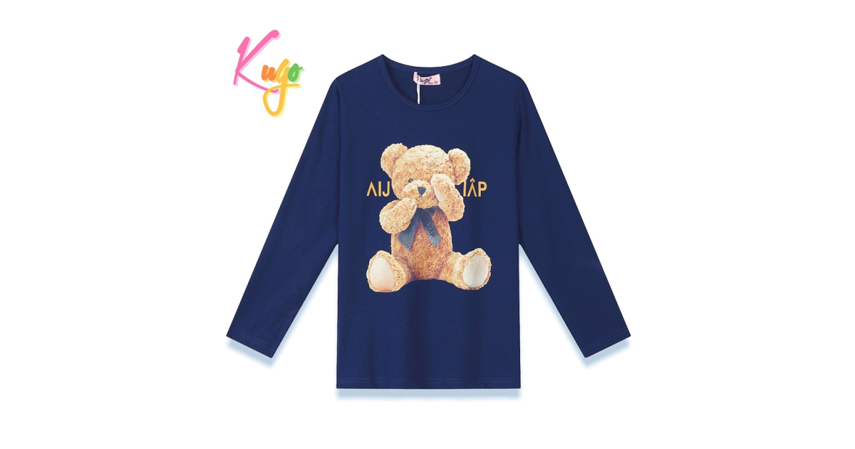 Dívčí tričko dlouhý rukáv Kugo - medvídek DC0005 tm.modrá