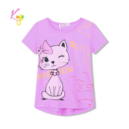 Dívčí letní tričko Kugo KOČKA FC1058 fialová