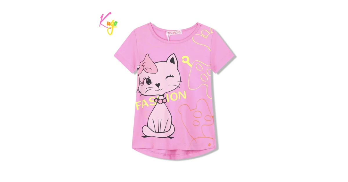 Dívčí letní tričko Kugo KOČKA  FC1058 lososová