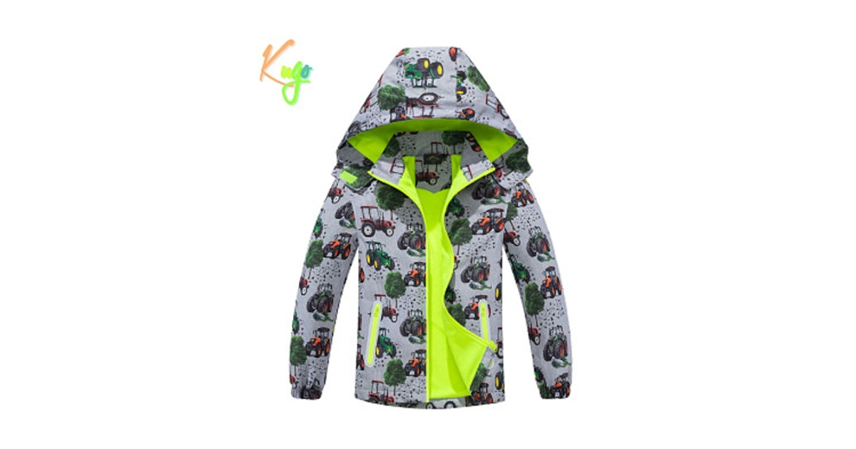 Chlapecká šusťáková bunda zateplená s traktory na jaro a podzim