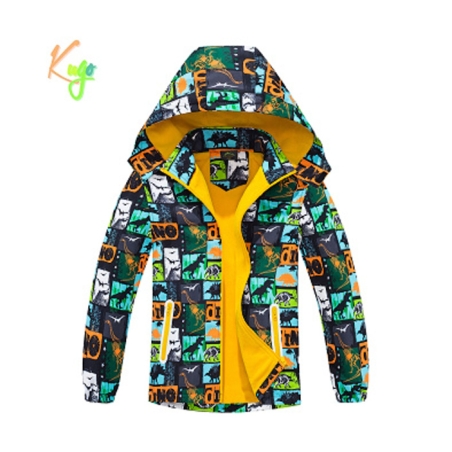 Chlapecká šusťáková bunda zateplená s dinosaury na jaro a podzim