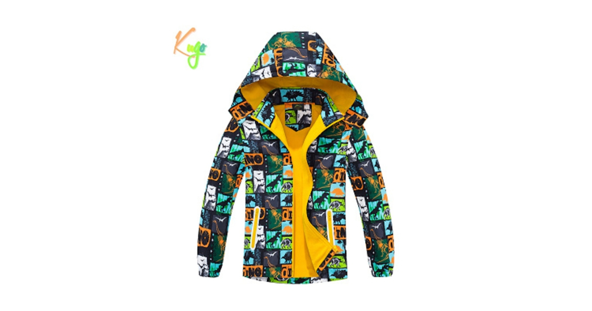 Chlapecká šusťáková bunda zateplená s dinosaury na jaro a podzim