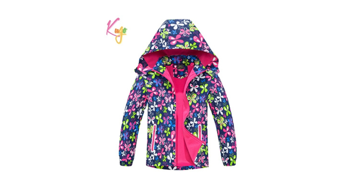 Dívčí šusťáková bunda zateplená motiv barevných motýlků