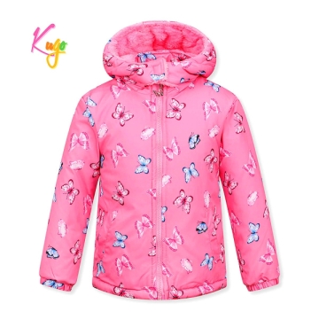 Dívčí zimní bunda s kožíškem a motýlky | Zateplená fleece