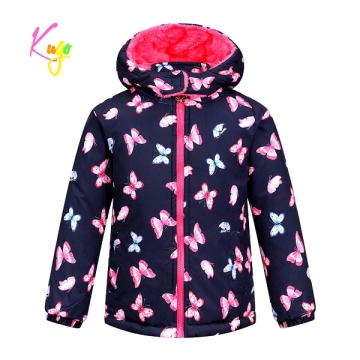 Dívčí zimní bunda s kožíškem a motýlky | Zateplená fleece