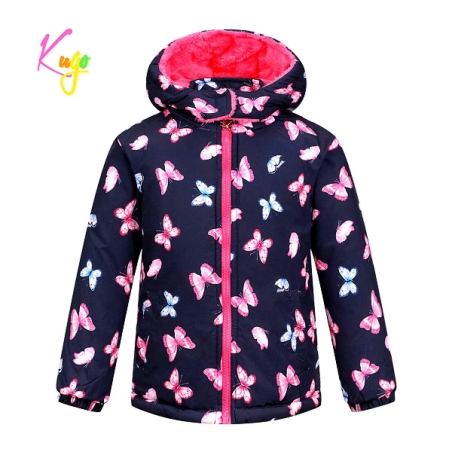 Dívčí zimní bunda s kožíškem a motýlky | Zateplená fleece