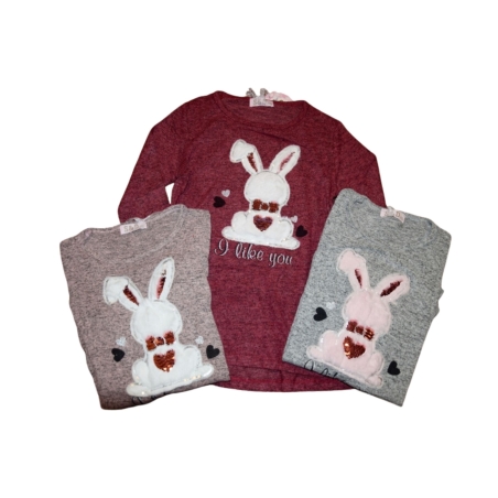 Triko tunika svetřík zajíček s flitry - šedá