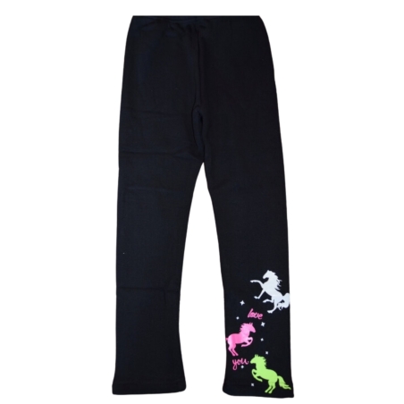 Dívčí zateplené zimní legíny s kožíškem a koníkem