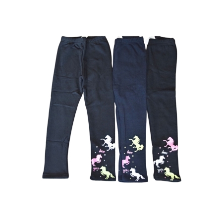 Dívčí zateplené zimní legíny s kožíškem a koníkem