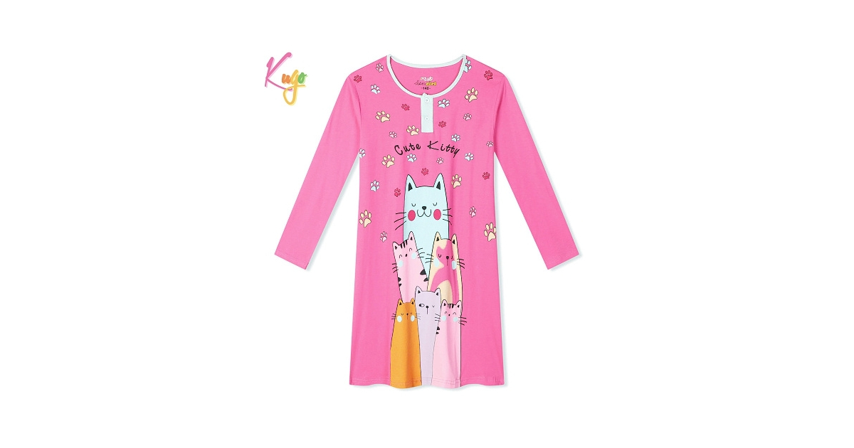 Dětská noční košile bavlněná s kočičkami | Pro holčičky