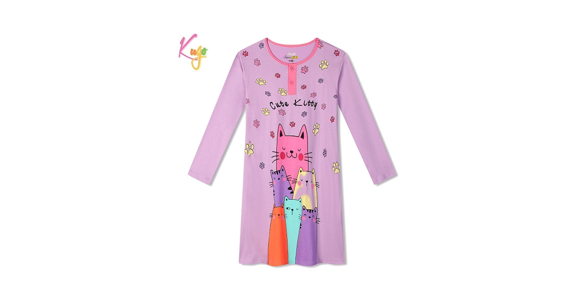 Dětská noční košile bavlněná s kočičkami | Pro holčičky