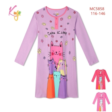 Dívčí noční košile - kočky Kugo MC5857 fialová