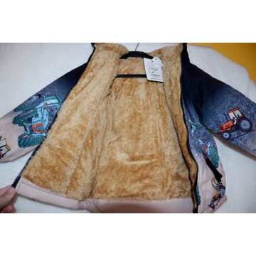 Chlapecká zimní bunda s kožíškem – motiv Traktory | Teplá