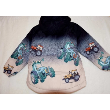Chlapecká zimní bunda s kožíškem – motiv Traktory | Teplá
