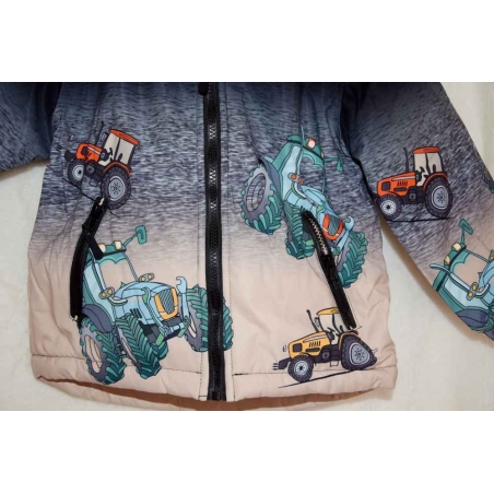 Chlapecká zimní bunda s kožíškem – motiv Traktory | Teplá
