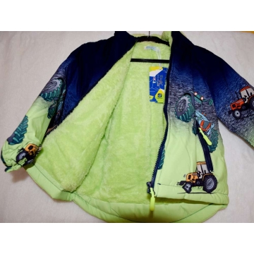 Chlapecká zimní bunda s kožíškem – motiv Traktory | Teplá