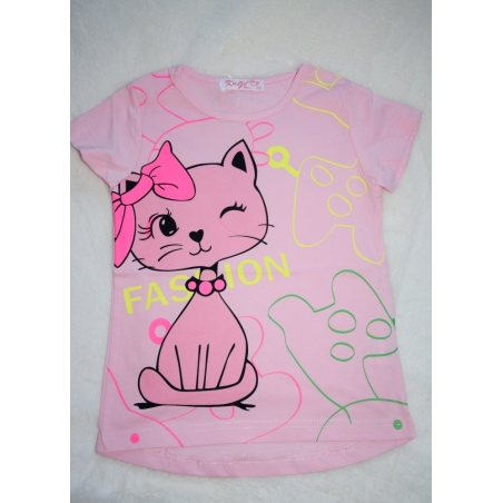 Dívčí letní tričko Kugo KOČKA  FC1058 lososová