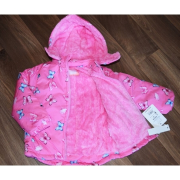 Dívčí zimní bunda s kožíškem a motýlky | Zateplená fleece