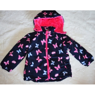 Dívčí zimní bunda s kožíškem a motýlky | Zateplená fleece