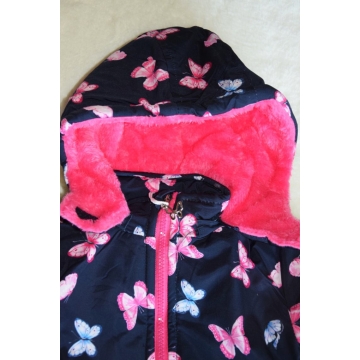 Dívčí zimní bunda s kožíškem a motýlky | Zateplená fleece